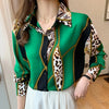 QIQI Women's Elegant Fashion Geometric Contrast Print Lapel Collar Dress Shirt