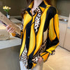 QIQI Women's Elegant Fashion Geometric Contrast Print Lapel Collar Dress Shirt