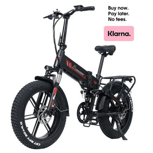 RANDRIDE Electric Bicycle 1000W 48V 17AH 20" Black & Red Smart Folding Electric Mountain Bike