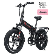 RANDRIDE Electric Bicycle 1000W 48V 17AH 20" Black & Red Smart Folding Electric Mountain Bike