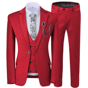 GMSUITS Men's Fashion Formal 3-Piece Suit Set Luxury Style Polka Dots White Suit Set (Jacket + Pants + Vest) Suit Set - Divine Inspiration Styles