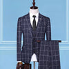 TQSUITS Men's Premium Quality Jacket Vest & Pants 3 Piece Formal Wear Navy Blue Plaid Suit Set - Divine Inspiration Styles
