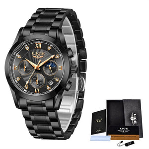 LIGE Women's Fine Fashion Premium Quality Luxury Style Stainless Steel & Leather Bracelet Watch