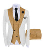 KENTON SUITS Men's Fashion Formal 3 Piece Tuxedo (Jacket + Pants + Vest) White & Burgundy Suit Set