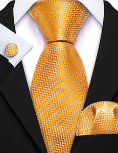 BWG VIP Design Collection Men's Fashion Classic Golden Yellow Jacquard 100% Premium High Quality Silk Ties