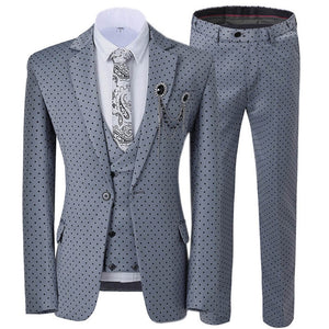 GMSUITS Men's Fashion Formal 3-Piece Suit Set Luxury Style Polka Dots Royal Blue Suit Set (Jacket + Pants + Vest) Suit Set - Divine Inspiration Styles
