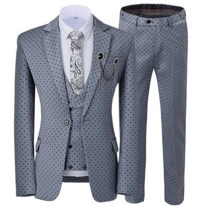 GMSUITS Men's Fashion Formal 3-Piece Suit Set Luxury Style Polka Dots White Suit Set (Jacket + Pants + Vest) Suit Set - Divine Inspiration Styles