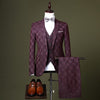 TQSUITS Men's Premium Quality Jacket Vest & Pants 3 Piece Formal Wear Burgundy Red Checkered 1 Button Suit Set - Divine Inspiration Styles