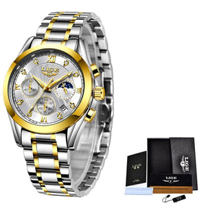 LIGE Women's Fine Fashion Premium Quality Luxury Style Stainless Steel & Leather Bracelet Watch