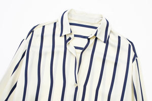 PBZA Women's Elegant Spring Summer Autumn Stylish Stripes Long Sleeve Dress Shirt