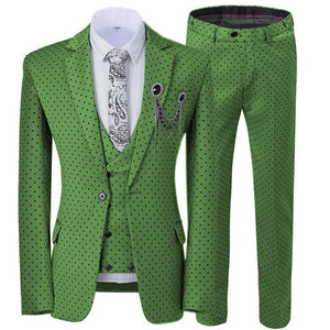 GMSUITS Men's Fashion Formal 3-Piece Suit Set Luxury Style Polka Dots Emerald Green Suit Set (Jacket + Pants + Vest) Suit Set