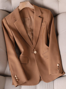 CAROLINE SUITS Women's Elegant Stylish Fashion Office Professional Solid Color Bronze Red Blazer Jacket