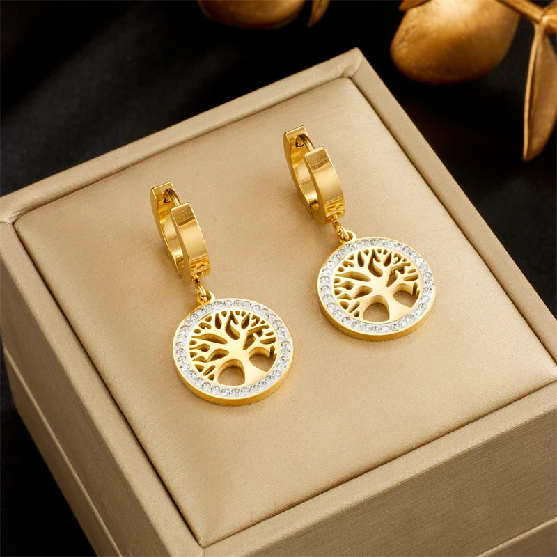 GOLDENSTAR Women's Fine Fashion Stylish Gold Plated Stainless Steel Tree of Life & Heart Shape Jewelry Set