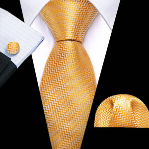 BWG VIP Design Collection Men's Fashion Classic Golden Yellow Jacquard 100% Premium High Quality Silk Ties
