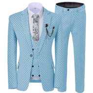 GMSUITS Men's Fashion Formal 3-Piece Suit Set Luxury Style Polka Dots Light Blue Sky Blue Suit Set (Jacket + Pants + Vest) Suit Set - Divine Inspiration Styles