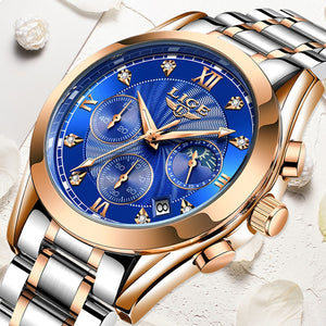 LIGE Women's Fine Fashion Premium Quality Luxury Style Stainless Steel & Leather Bracelet Watch