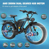 PHILODO Blue Electric Bike 48V 23AH Fat Tire Ebike Dual Motor AWD 2000W 35MPH Electric Bicycles 21-Speed with Ignition Lock Included