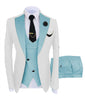 KENTON SUITS Men's Fashion Formal 3 Piece Tuxedo (Jacket + Pants + Vest) White & Tropical Green Suit Set
