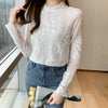 QIQI Women's Fashion Stylish Long Sleeves Elegant Vintage Floral Lace Blouse Top