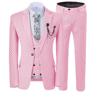 GMSUITS Men's Fashion Formal 3-Piece Suit Set Luxury Style Polka Dots White Suit Set (Jacket + Pants + Vest) Suit Set - Divine Inspiration Styles
