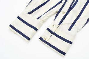 PBZA Women's Elegant Spring Summer Autumn Stylish Stripes Long Sleeve Dress Shirt