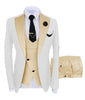 KENTON SUITS Men's Fashion Formal 3 Piece Tuxedo (Jacket + Pants + Vest) White & Blue Suit Set