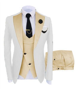 KENTON SUITS Men's Fashion Formal 3 Piece Tuxedo (Jacket + Pants + Vest) White & Blue Suit Set