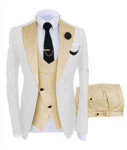 KENTON SUITS Men's Fashion Formal 3 Piece Tuxedo (Jacket + Pants + Vest) White & Black Suit Set