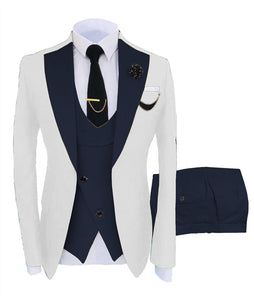 KENTON SUITS Men's Fashion Formal 3 Piece Tuxedo (Jacket + Pants + Vest) White Suit Set