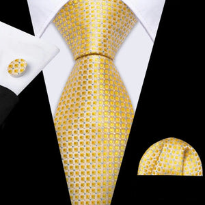 BWG VIP Design Collection Men's Fashion Golden Yellow Geometric Jacquard 100% Premium High Quality Silk Ties - Divine Inspiration Styles