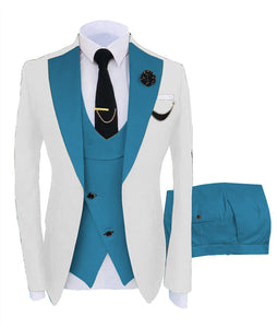 KENTON SUITS Men's Fashion Formal 3 Piece Tuxedo (Jacket + Pants + Vest) White & Emerald Green Suit Set