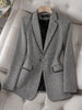 CAROLINE SUITS Women's Elegant Stylish Fashion Office Professional Woven Light Brown Carmel Plaid Blazer Jacket - Divine Inspiration Styles