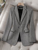 CAROLINE SUITS Women's Elegant Stylish Fashion Office Professional Woven Black Plaid Blazer Jacket