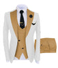 KENTON SUITS Men's Fashion Formal 3 Piece Tuxedo (Jacket + Pants + Vest) White & Navy Blue Suit Set