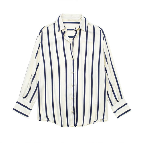 PAULA Design Women's Elegant Spring Summer Autumn Stylish Stripes Long Sleeve Dress Shirt