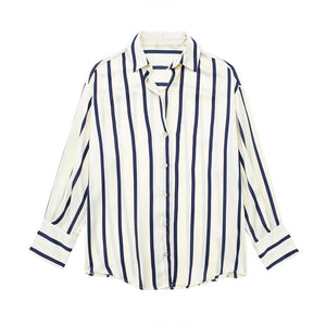 PBZA Women's Elegant Spring Summer Autumn Stylish Stripes Long Sleeve Dress Shirt
