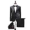 CGSUITS Men's Fashion Floral Applique Black Blazer Suit Jacket & Pants Suit Set