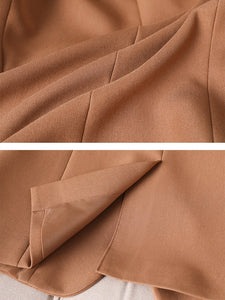 CAROLINE SUITS Women's Elegant Stylish Fashion Office Professional Solid Color Khaki Brown Blazer Jacket