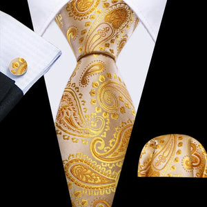 BWG VIP Design Collection Men's Fashion Golden Yellow Geometric Jacquard 100% Premium High Quality Silk Ties - Divine Inspiration Styles