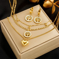 GOLDENSTAR Women's Fine Fashion Stylish Gold Plated Stainless Steel Tree of Life & Heart Shape Jewelry Set - Special Offer!