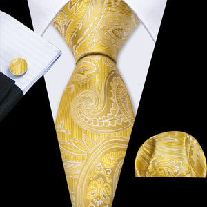 BWG VIP Design Collection Men's Fashion Golden Yellow Geometric Jacquard 100% Premium High Quality Silk Ties - Divine Inspiration Styles