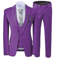 GMSUITS Men's Fashion Formal 3-Piece Suit Set Luxury Style Polka Dots Purple Suit Set (Jacket + Pants + Vest) Suit Set - Divine Inspiration Styles