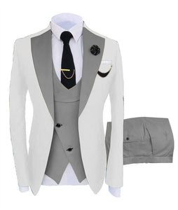 KENTON SUITS Men's Fashion Formal 3 Piece Tuxedo (Jacket + Pants + Vest) White & Brown Suit Set