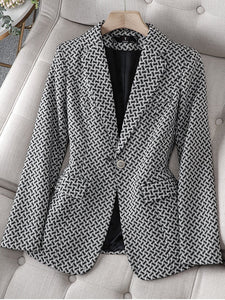 CAROLINE Design Collection Women's Elegant Stylish Fashion Office Professional Woven Plaid Blazer Jacket - Divine Inspiration Styles