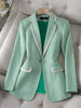 CAROLINE SUITS Women's Elegant Stylish Fashion Office Professional Woven Black Plaid Blazer Jacket