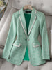 CAROLINE SUITS Women's Elegant Stylish Fashion Office Professional Woven Light Brown Carmel Plaid Blazer Jacket