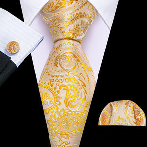 BWG VIP Design Collection Men's Fashion Golden Yellow Geometric Jacquard 100% Premium High Quality Silk Ties - Divine Inspiration Styles