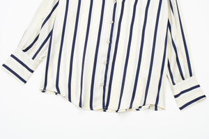 PBZA Women's Elegant Spring Summer Autumn Stylish Stripes Long Sleeve Dress Shirt