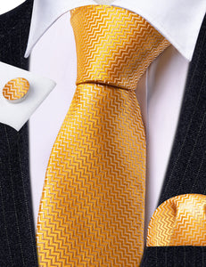 BWG VIP Design Collection Men's Fashion Classic Golden Yellow Jacquard 100% Premium High Quality Silk Ties