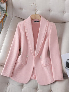 CAROLINE Design Collection Women's Elegant Stylish Fashion Office Professional Woven Plaid Blazer Jacket - Divine Inspiration Styles